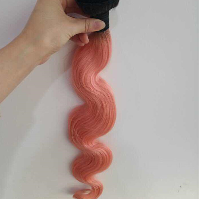 Ombre 1B/Pink Human Hair Bundles Remy Straight  Bu...